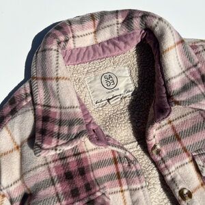 Sage Pink Plaid Teddy Jacket with Cream Sherpa Lining
